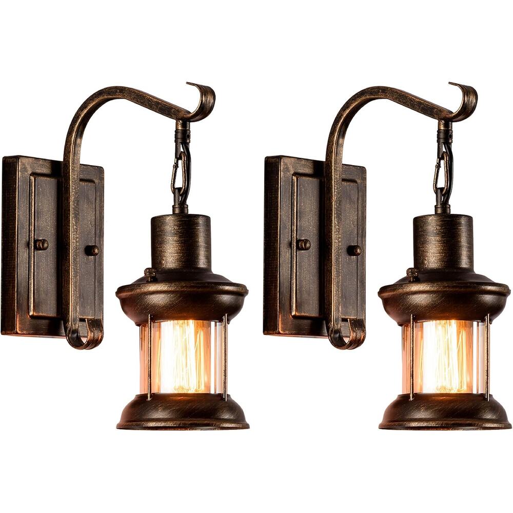 Vintage Glass Wall Sconce Fixtures 2-Pack, LULING Rustic Nordic Glass Wall Light
